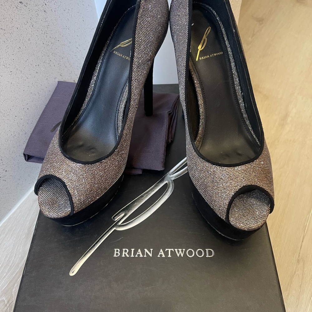 Brian Atwood Black and Brown Peep Toe Heels